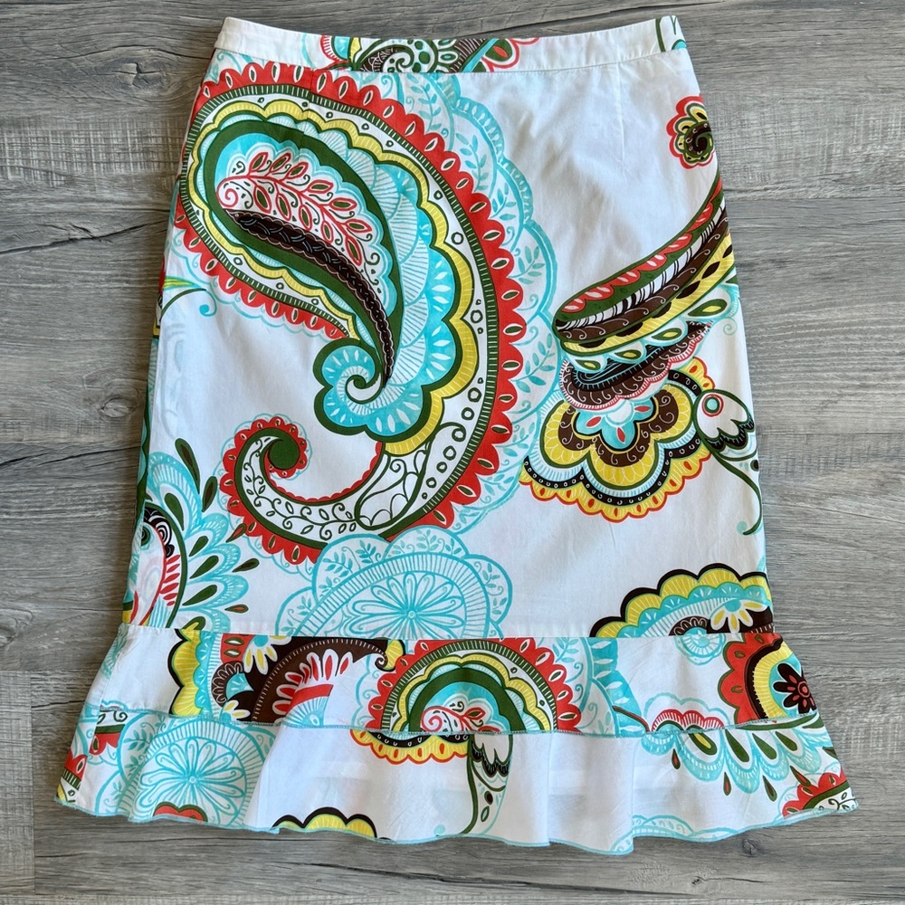 Bogner Paisley Pattern Cotton A-Line Skirt with Ruffle Hem (size 6) - Picture 7 of 12